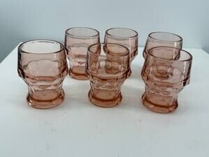 Anchor Hocking Georgian Pink Juice Glasses Set Of 6 Vintage Depression Style 4In